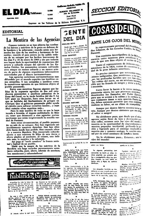 Editorial del diario El Día, del 11 de enero de 1964