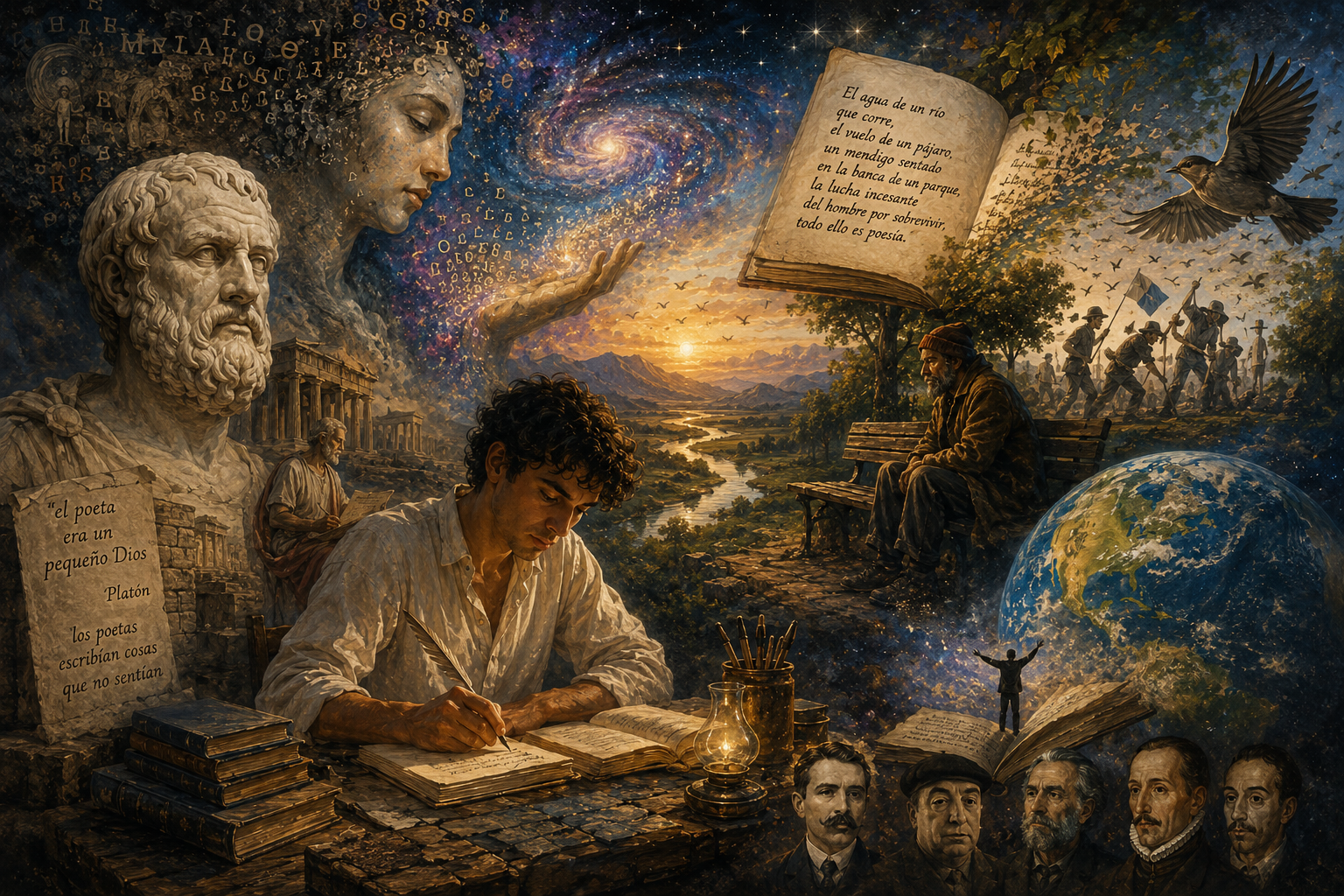 El poeta y su cosmos poético | Foto: generada por ChatGPT