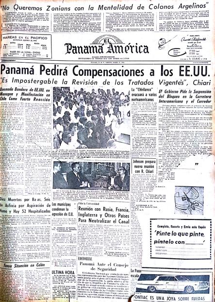 Portada del diario El Panamá América, del 11 de enero de 1964